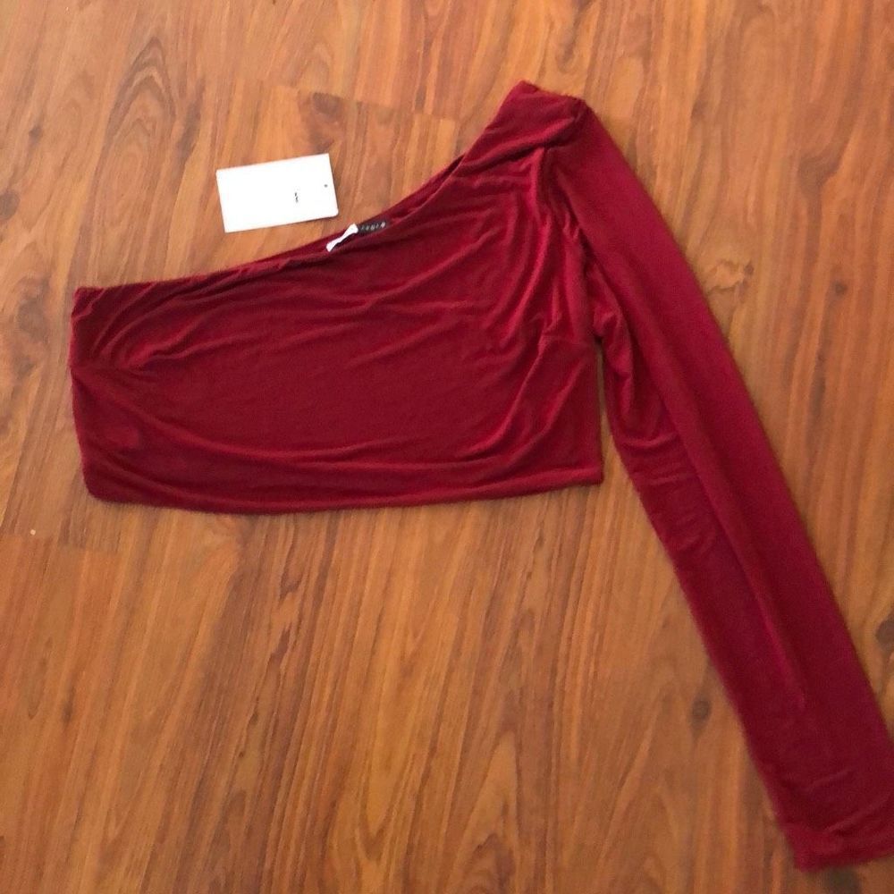 NWT Fashion nova burgundy, one shoulder cropped long sleeve top size 2X